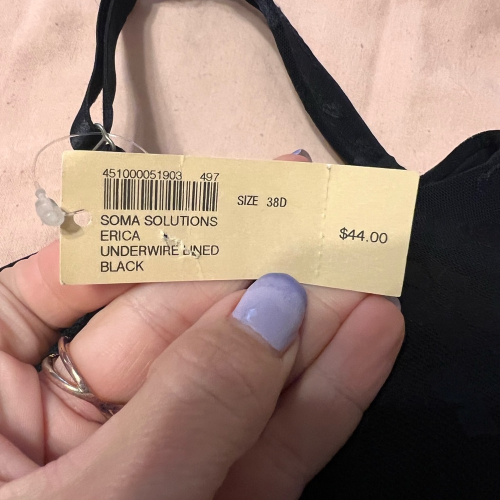 NWT Soma Erica Black Floral Front Closure Underwire Lined Bra 38D - Picture 4 of 10